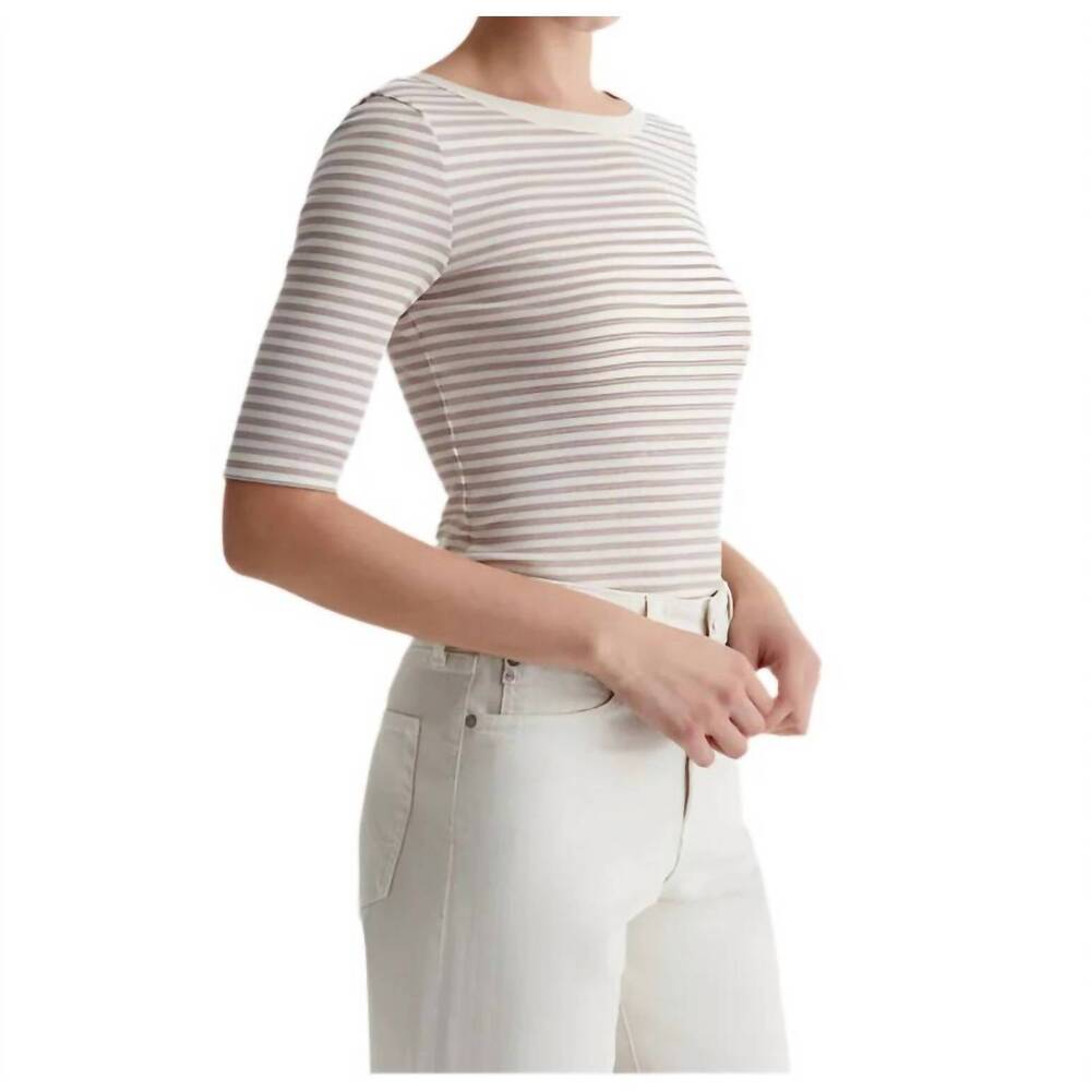 NEW AG JEANS diana crew neck top in white/desert